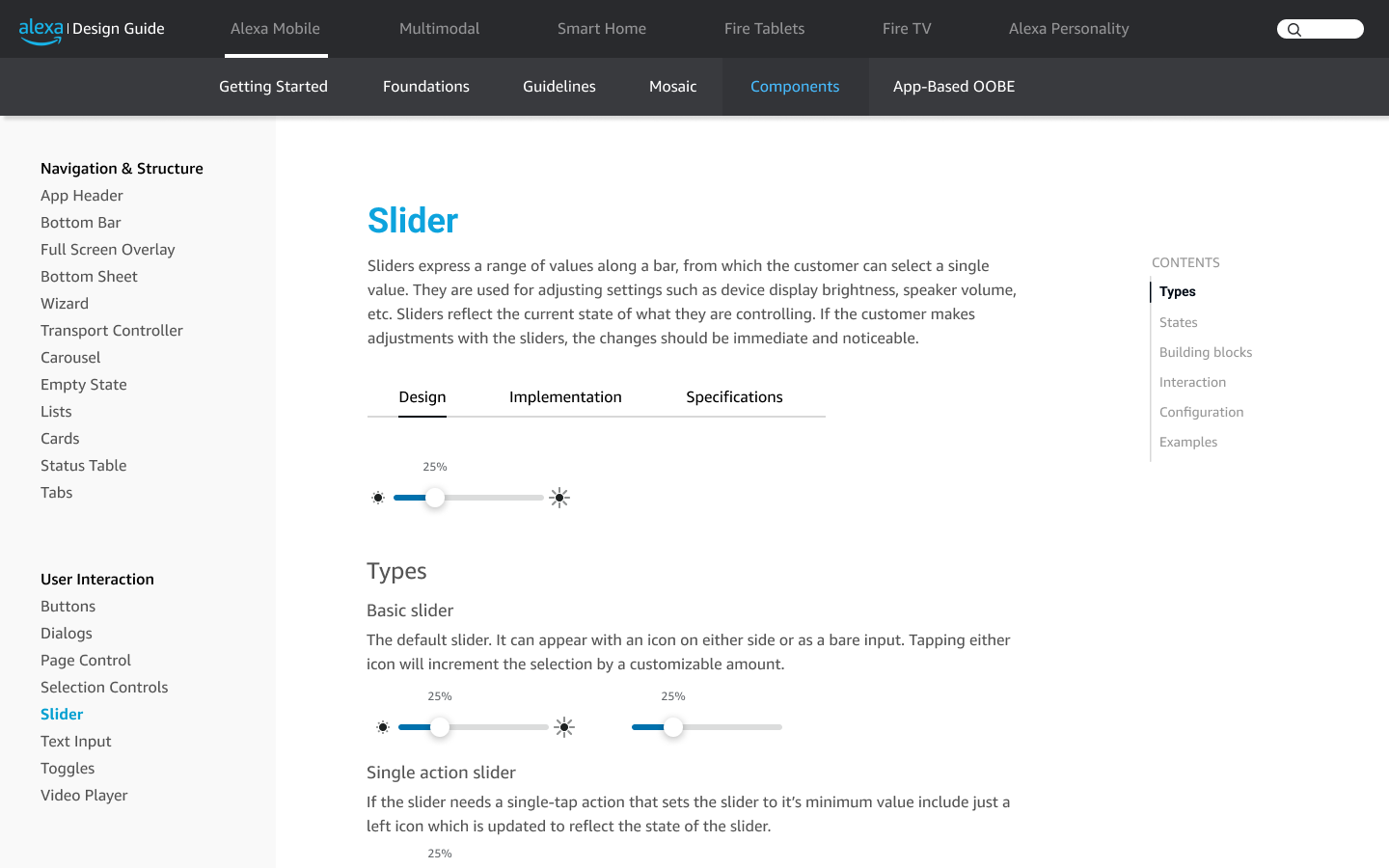 Interior detailed page with left navigation